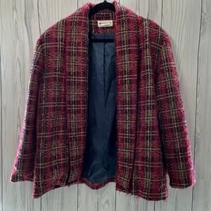 Vintage USA Appleseeds Red Plaid Overcoat Open Front Size 18